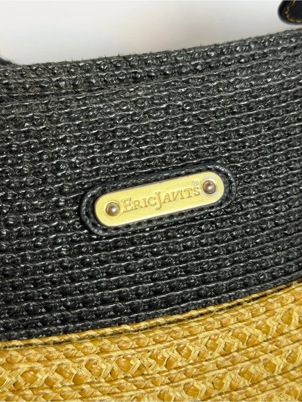 Eric Javits Woven Escape Shoulder bag in a Black and Natural Straw Colorway